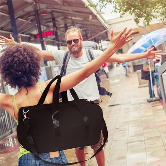 Women Duffle Bag Gym Sports Bag Travel Weekender Overnight Bag with Shoe Pocket - Picture 6 of 7